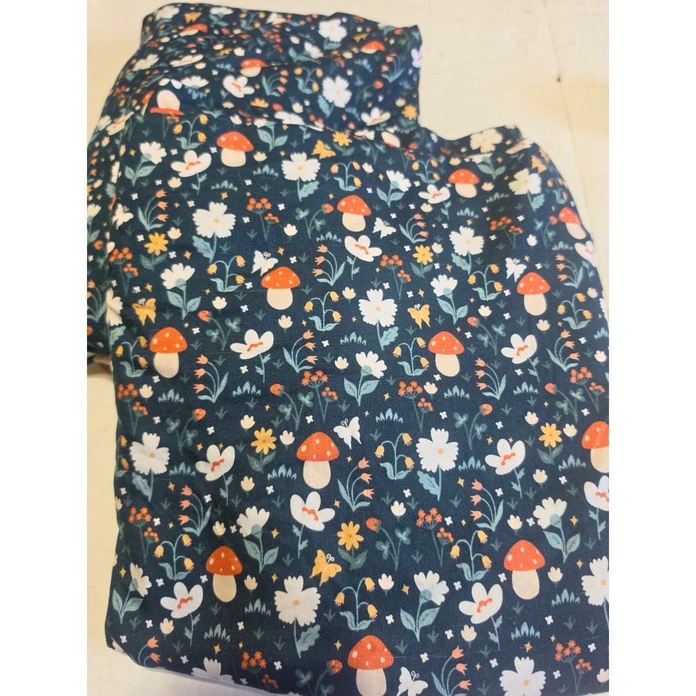 Mushroom Wildflower Navy Blue Twin Sheet Set Fitted Sheet & Pillowcase Woodland